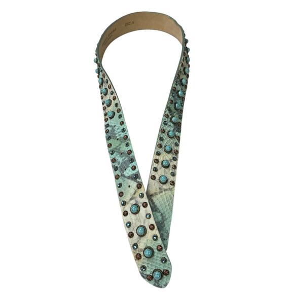 Streets Ahead Snakeskin Embossed Turquoise Studded Belt Size Medium